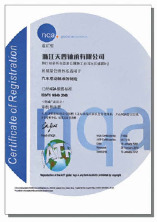China ZHEJIANG TOP BEARINGS CO., LTD. Certificaten